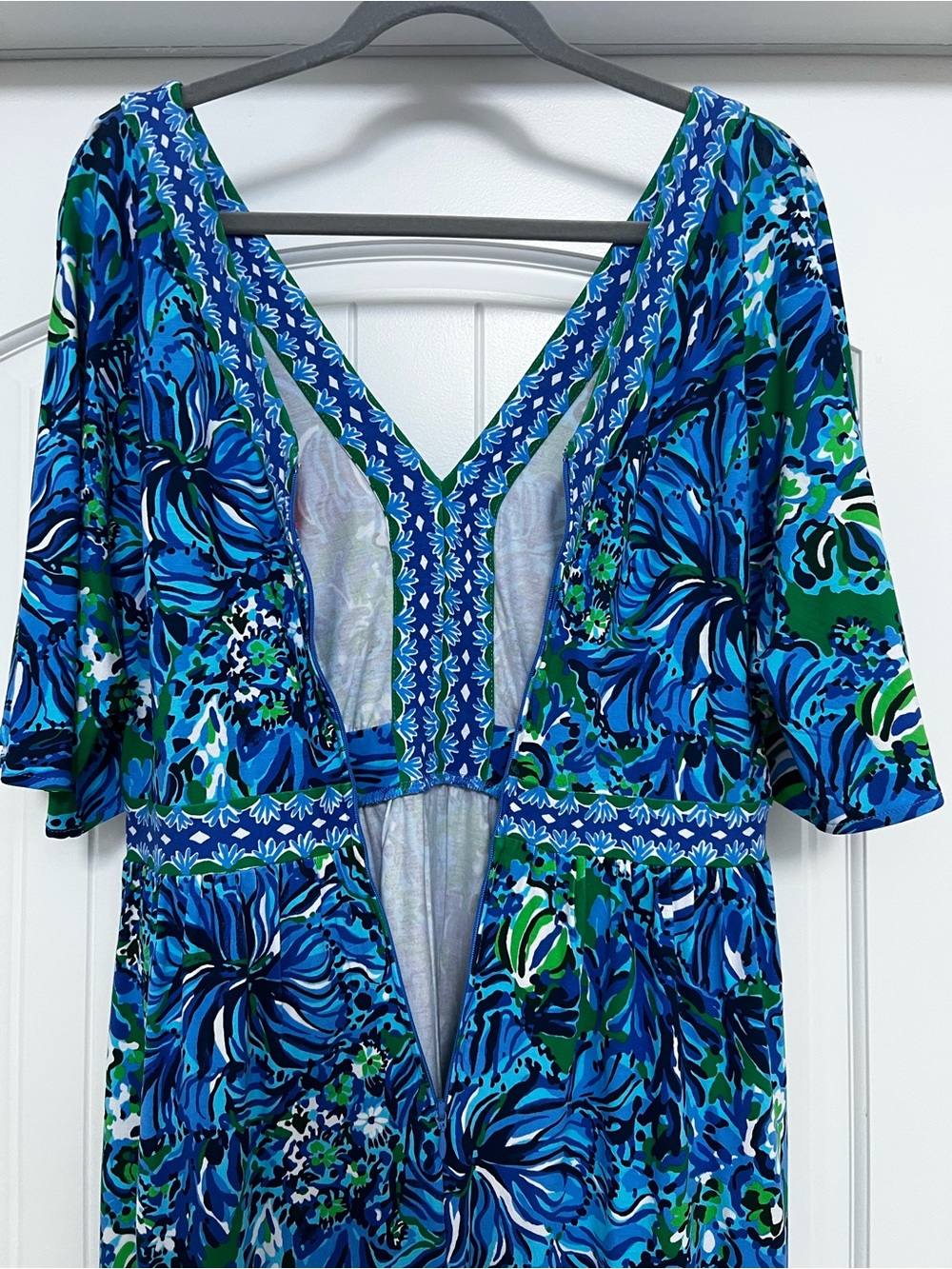 Lilly Pulitzer Women’s Blue Green Floral Maxi Dress Size 10 | V-Neck 3/4 Sleeve - Picture 5 of 10